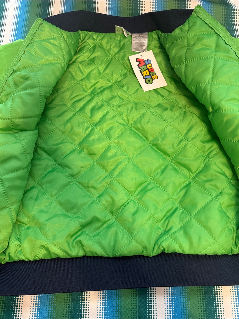 Nintendo Green Luigi Graphic Bomber Jacket with Navy & White Trim - Picture 3 of 5